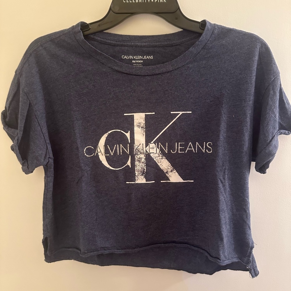 Calvin Klein Jeans Navy Logo Cropped Tee